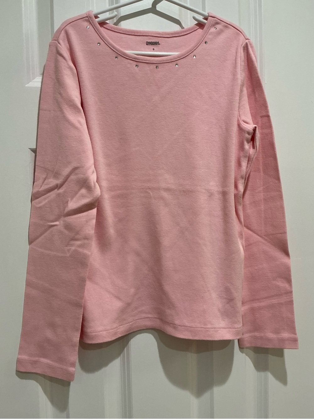 Light Pink Long Sleeve Top with Rhinestone Detail Neckline Girls Size 9